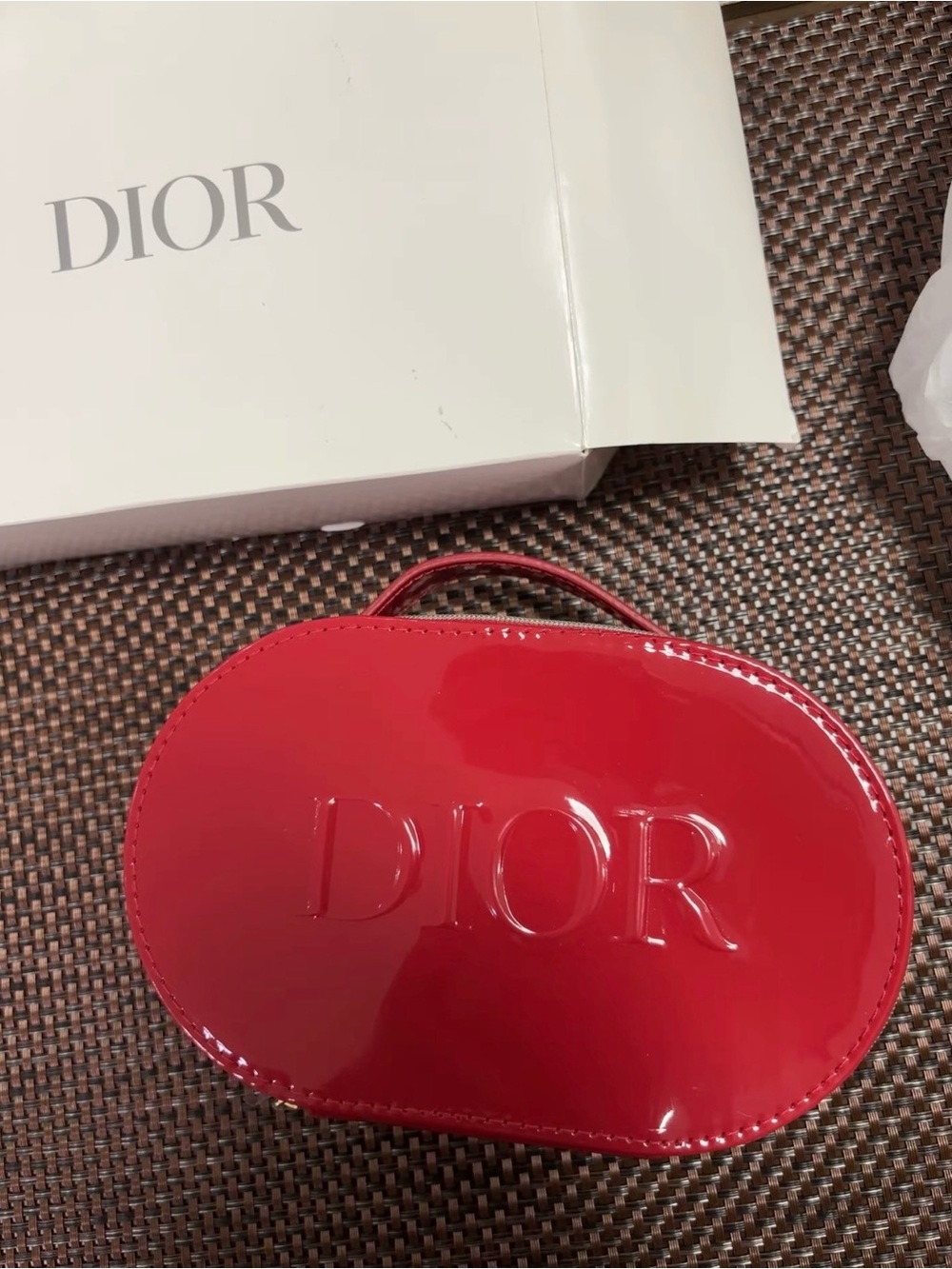 Dior Beauty Glossy Red Patent Leather Oval Makeup Bag